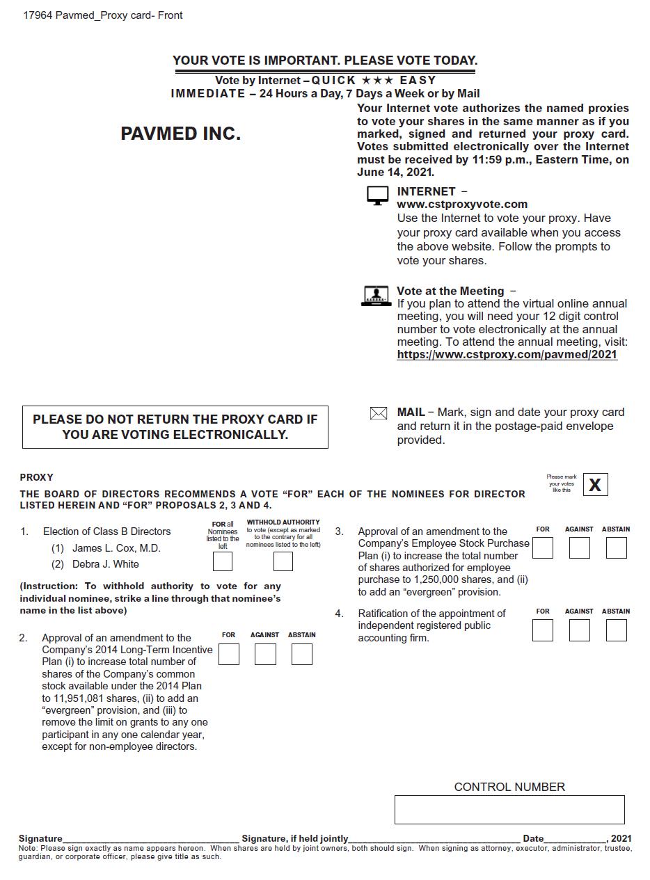 Z:\2021 OPERATIONS\2021 EDGAR\04 April\PAVMED INC\04-27-2021\FormDEF14A\Draft\Production